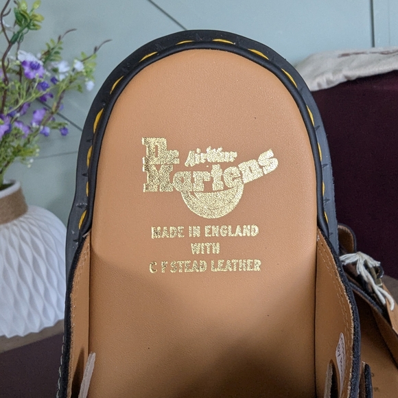 Dr. Martens Dayne Made in England Leather & Suede Applique Slides - Picture 4 of 16